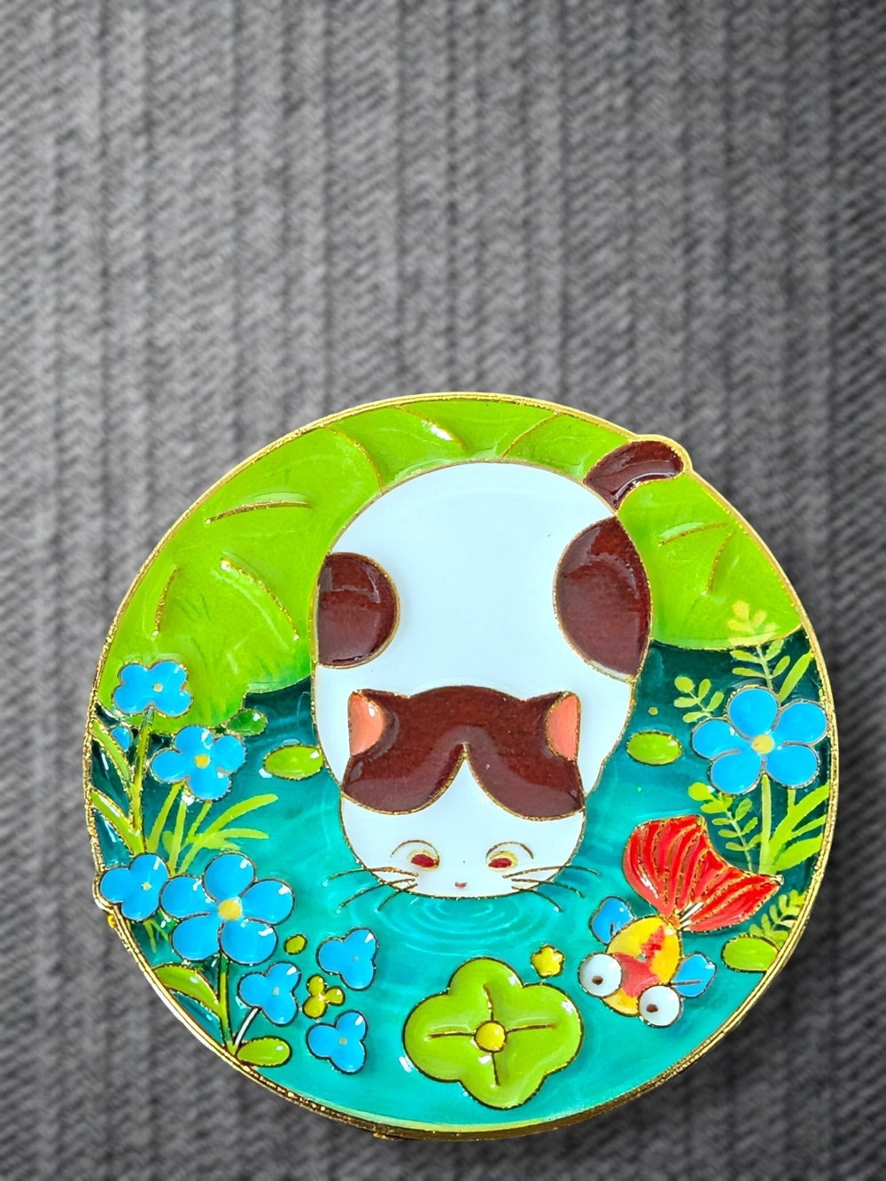 Cute Cat & Koi Fish Enamel Pin